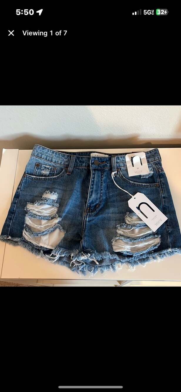 Nature Denim Los Angeles Women's High Rise Distressed Frayed Hem Denim Shorts